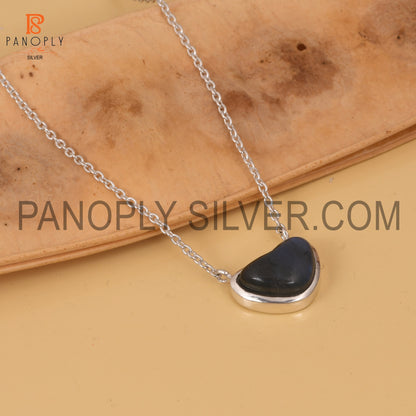 Genuine Labradorite  925 Silver Heart Chain Grey Pendant