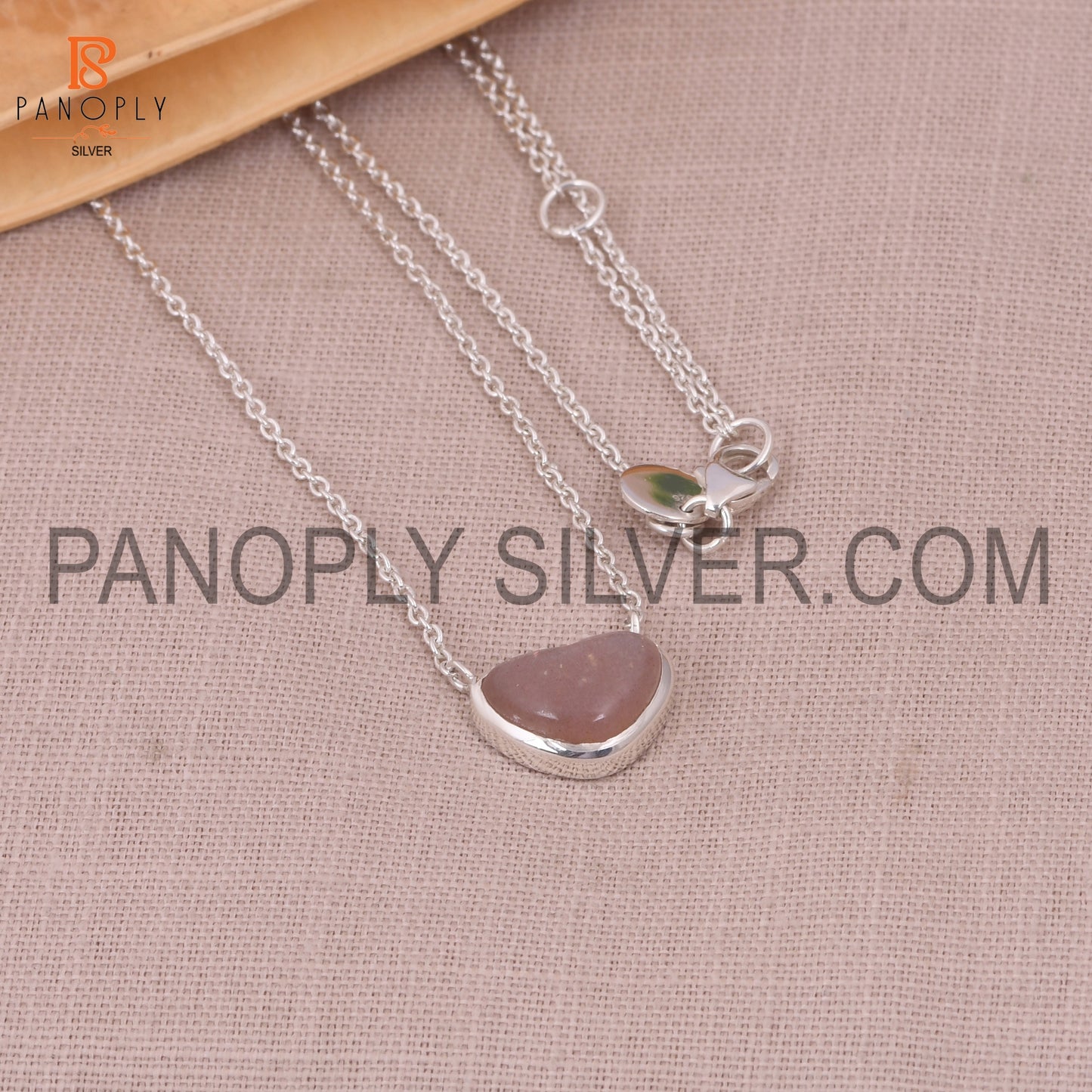 Peach Moonstone 925 Sterling Silver Heart Chain  Pendant
