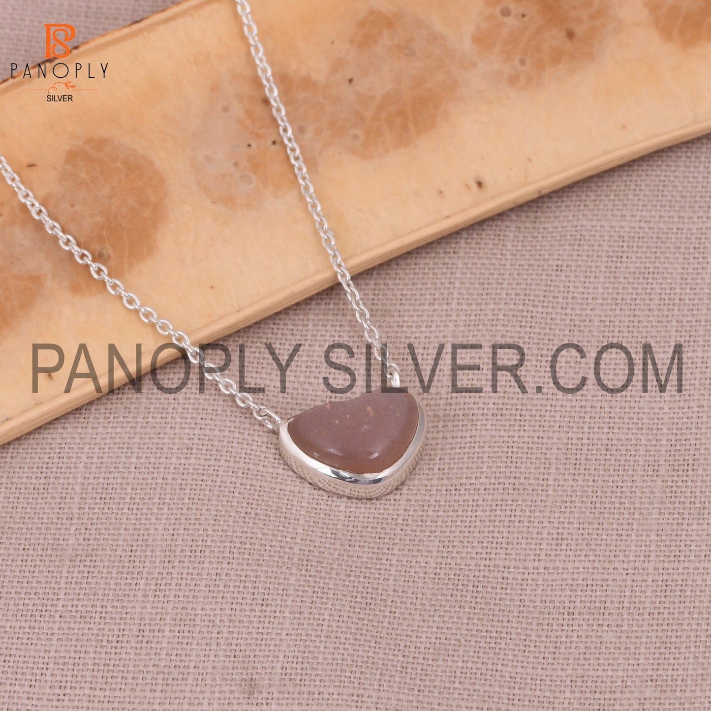 Peach Moonstone 925 Sterling Silver Heart Chain  Pendant