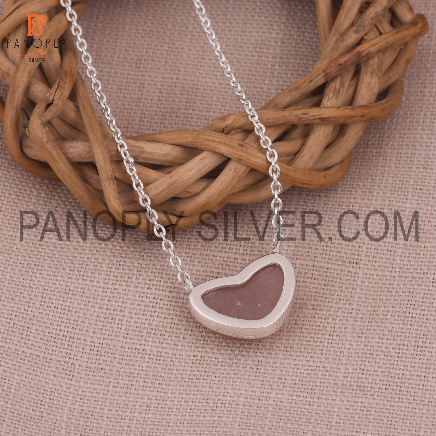 Peach Moonstone 925 Sterling Silver Heart Chain  Pendant