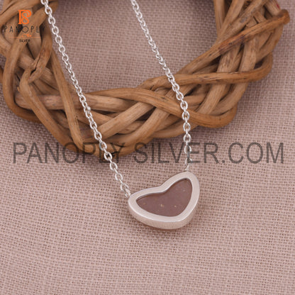 Peach Moonstone 925 Sterling Silver Heart Chain  Pendant