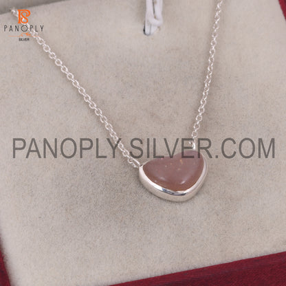 Peach Moonstone 925 Sterling Silver Heart Chain  Pendant