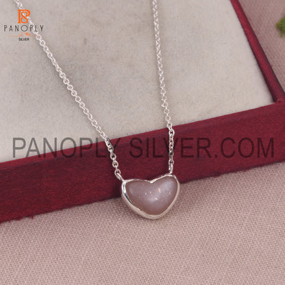 Peach Moonstone 925 Sterling Silver Heart Chain  Pendant