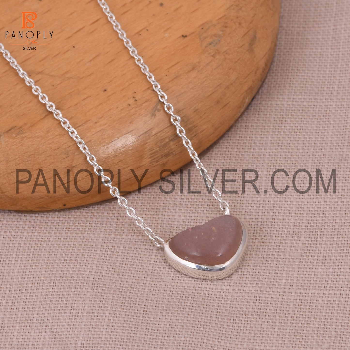 Peach Moonstone 925 Sterling Silver Heart Chain  Pendant