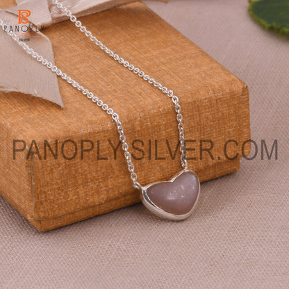 Peach Moonstone 925 Sterling Silver Heart Chain  Pendant