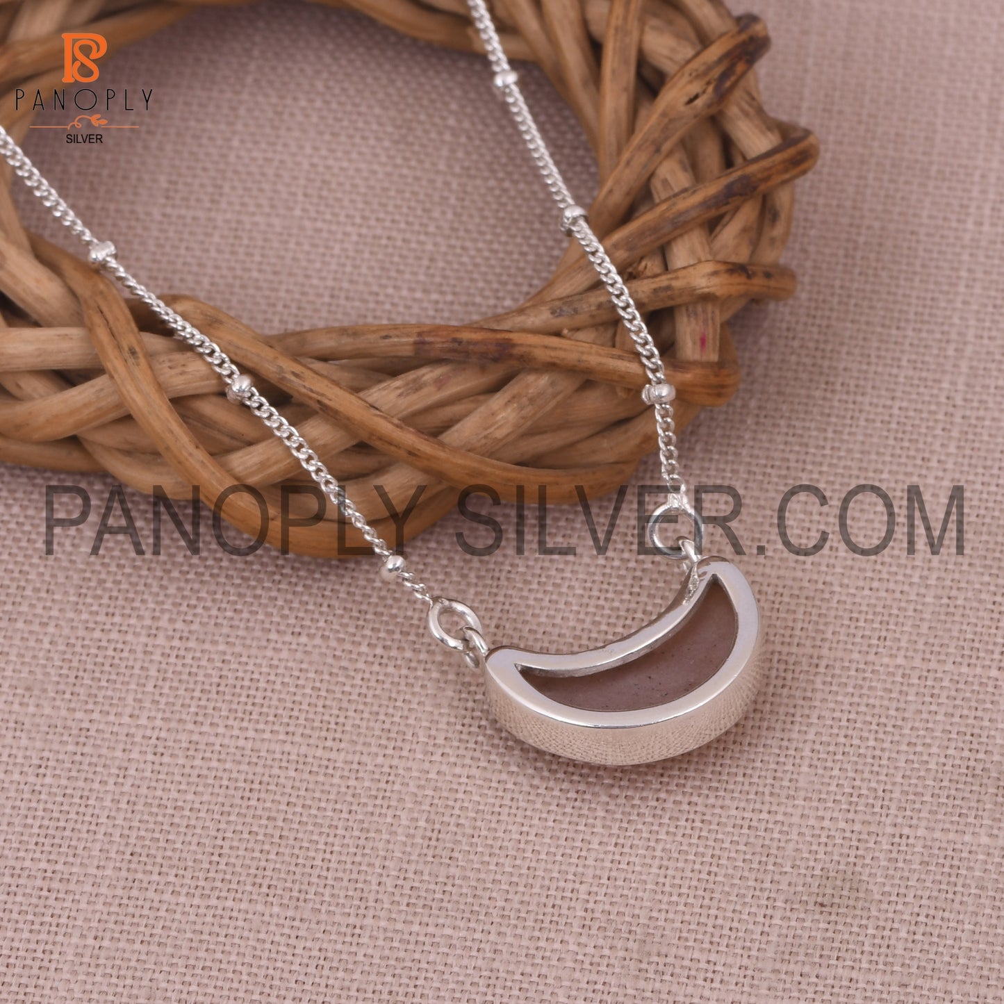 Strawberry Quartz 925 Silver Ball Chain Moon Pendant