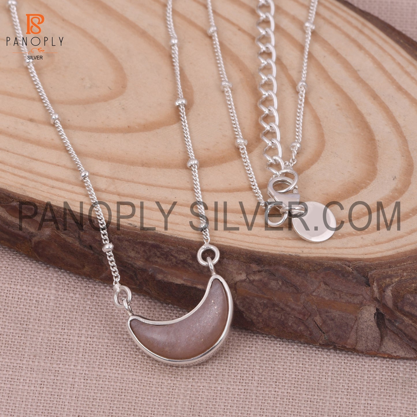 Strawberry Quartz 925 Silver Ball Chain Moon Pendant