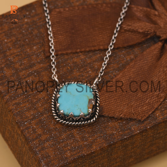 Kingman Turquoise Cable Chain Cushion Shape 925 Pendant