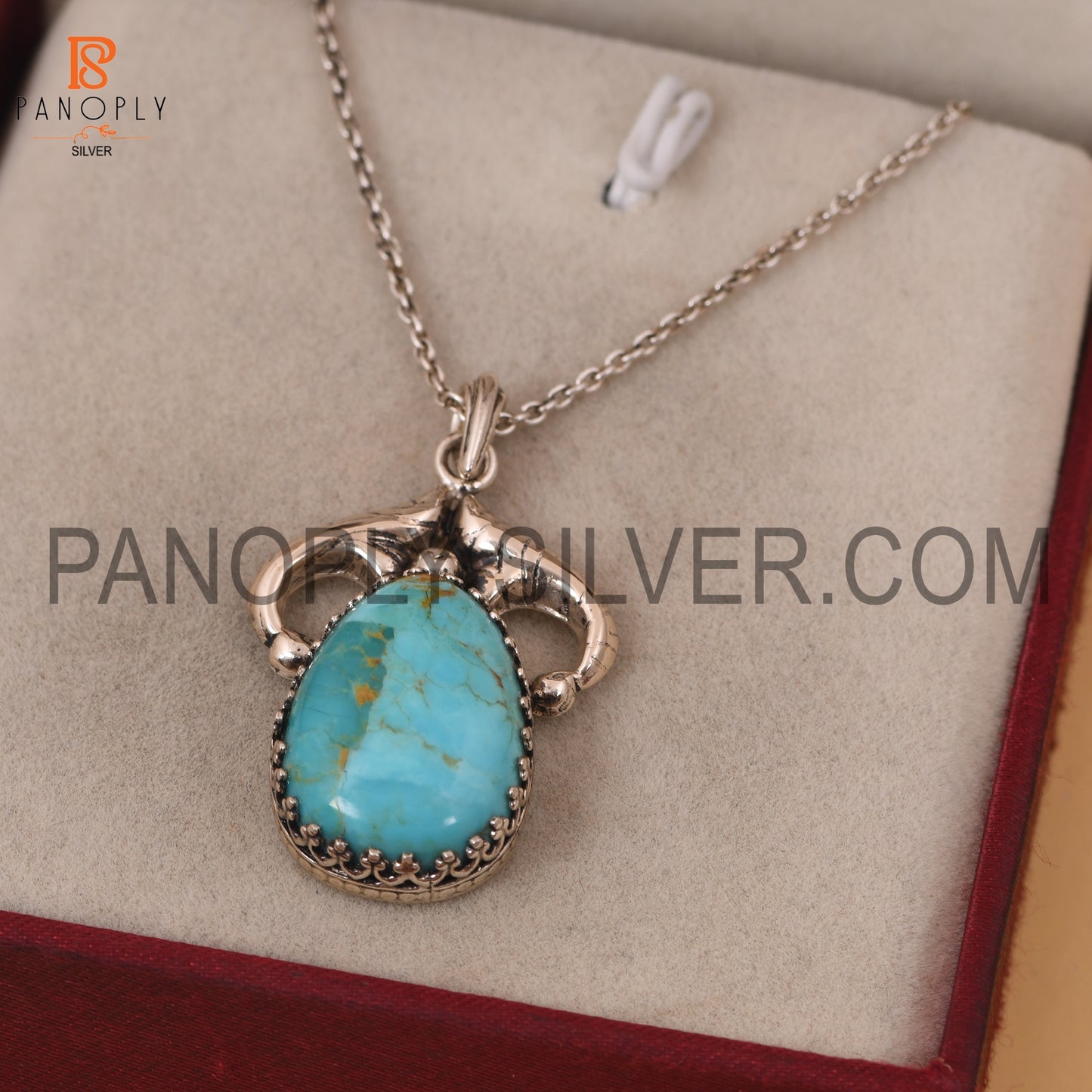 Genuine Kingman Turquoise Western 925 Oxidized Pendant