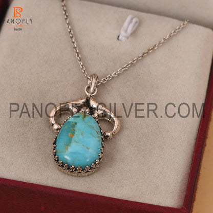 Genuine Kingman Turquoise Western 925 Oxidized Pendant