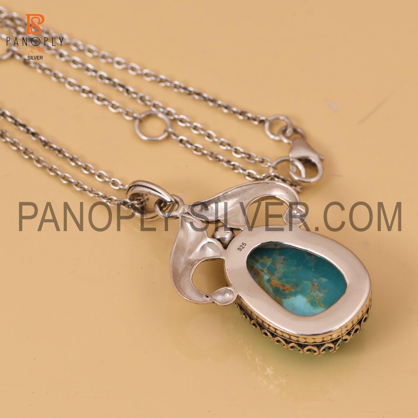 Genuine Kingman Turquoise Western 925 Oxidized Pendant