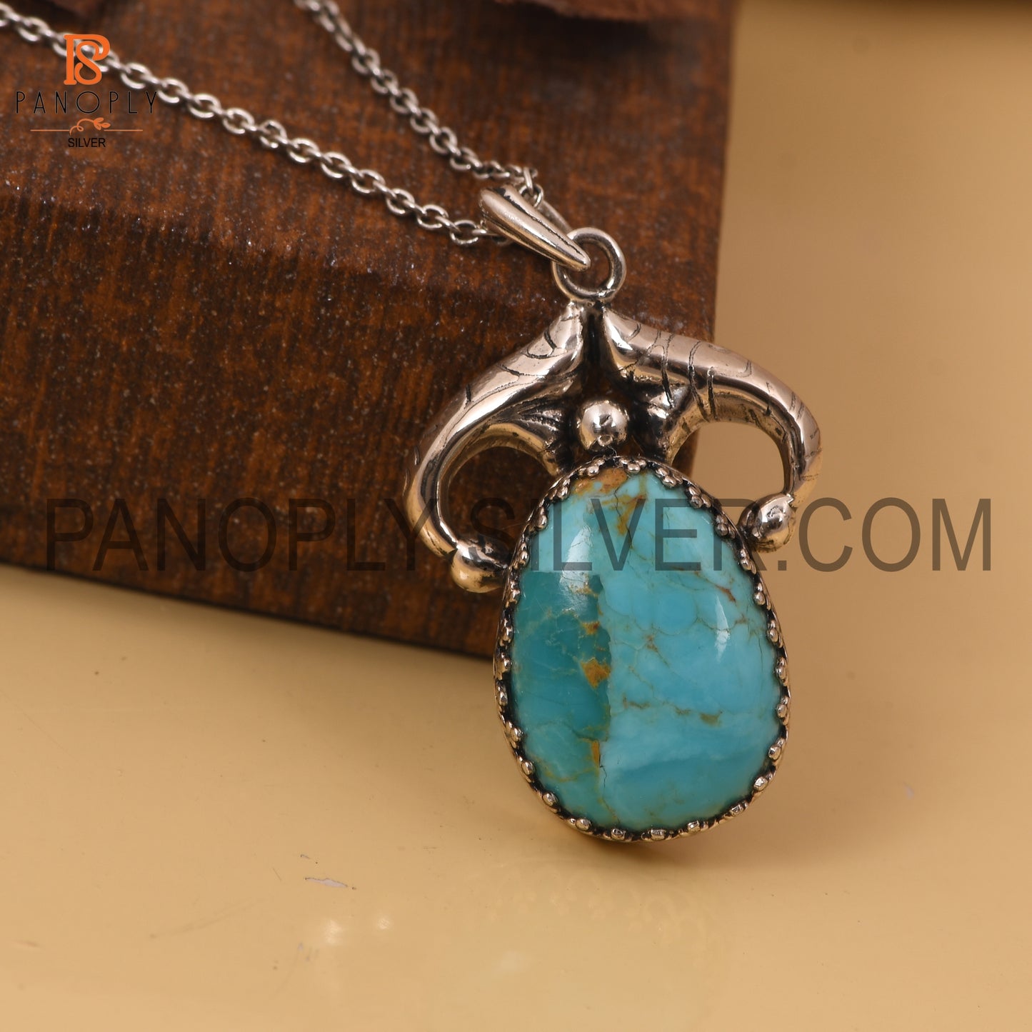 Genuine Kingman Turquoise Western 925 Oxidized Pendant