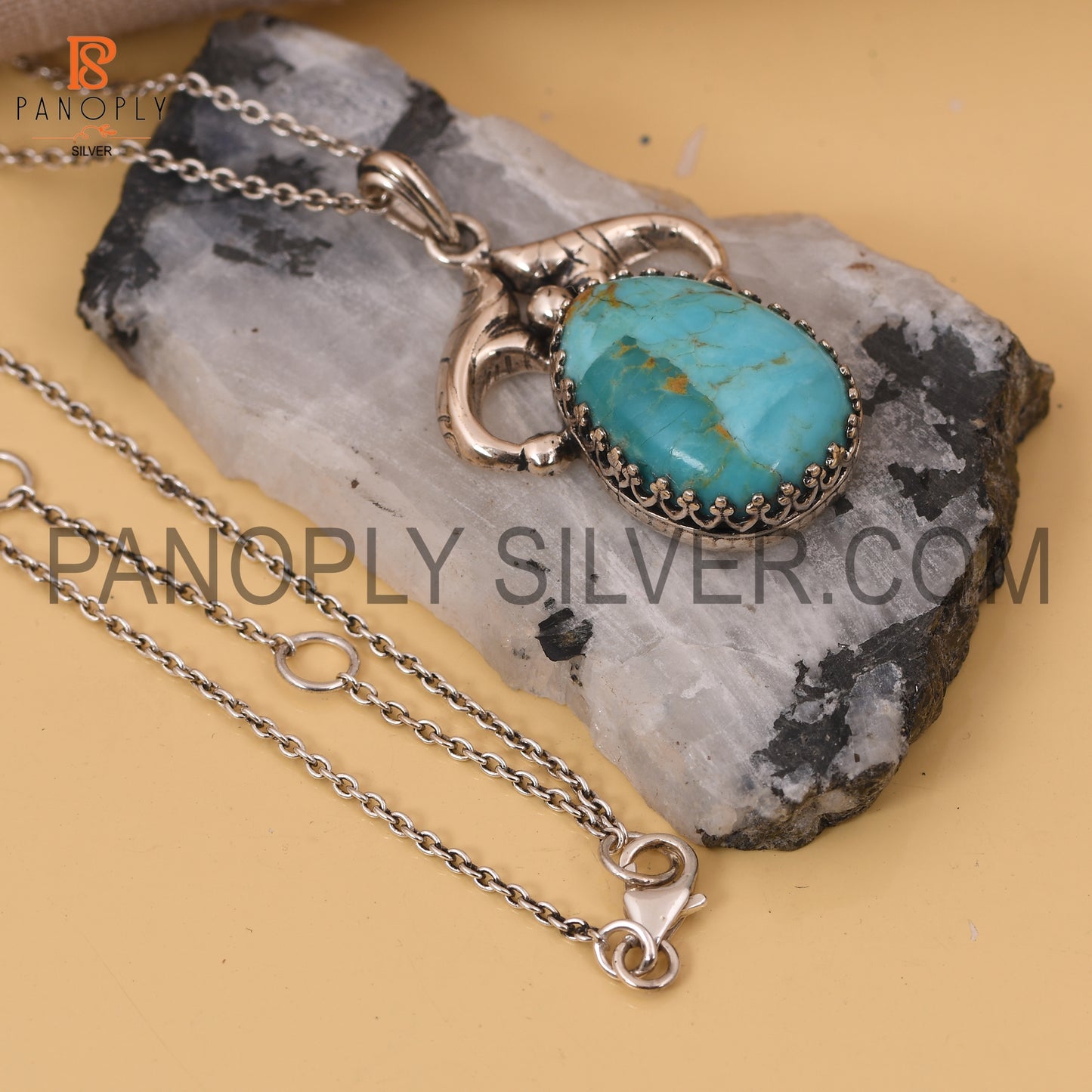 Genuine Kingman Turquoise Western 925 Oxidized Pendant