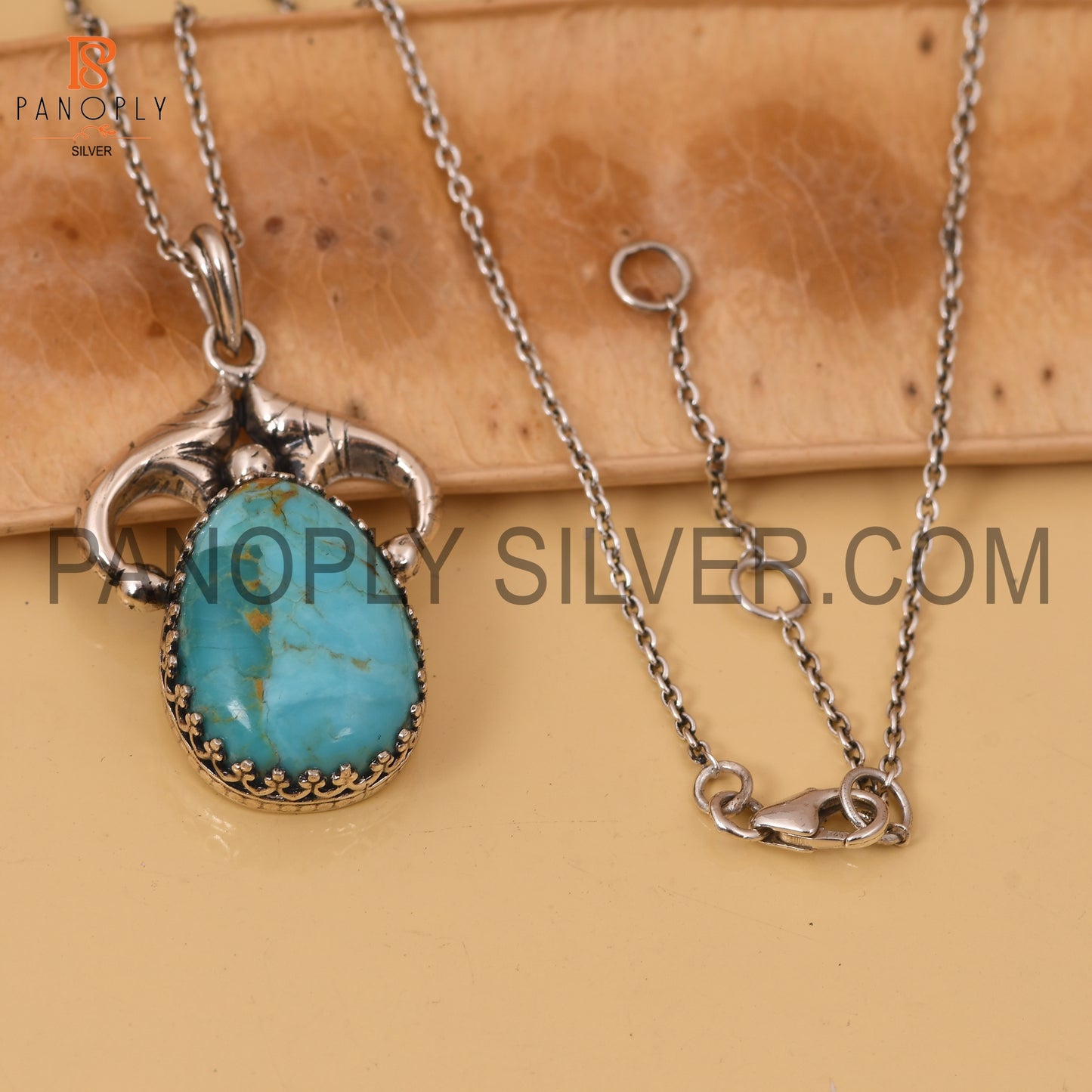Genuine Kingman Turquoise Western 925 Oxidized Pendant