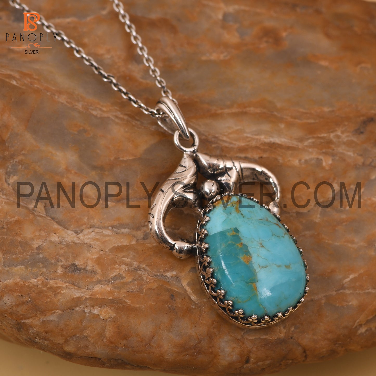 Genuine Kingman Turquoise Western 925 Oxidized Pendant