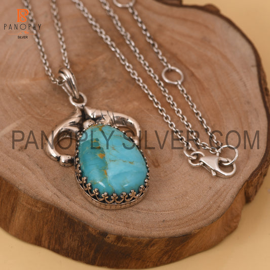 Genuine Kingman Turquoise Western 925 Oxidized Pendant