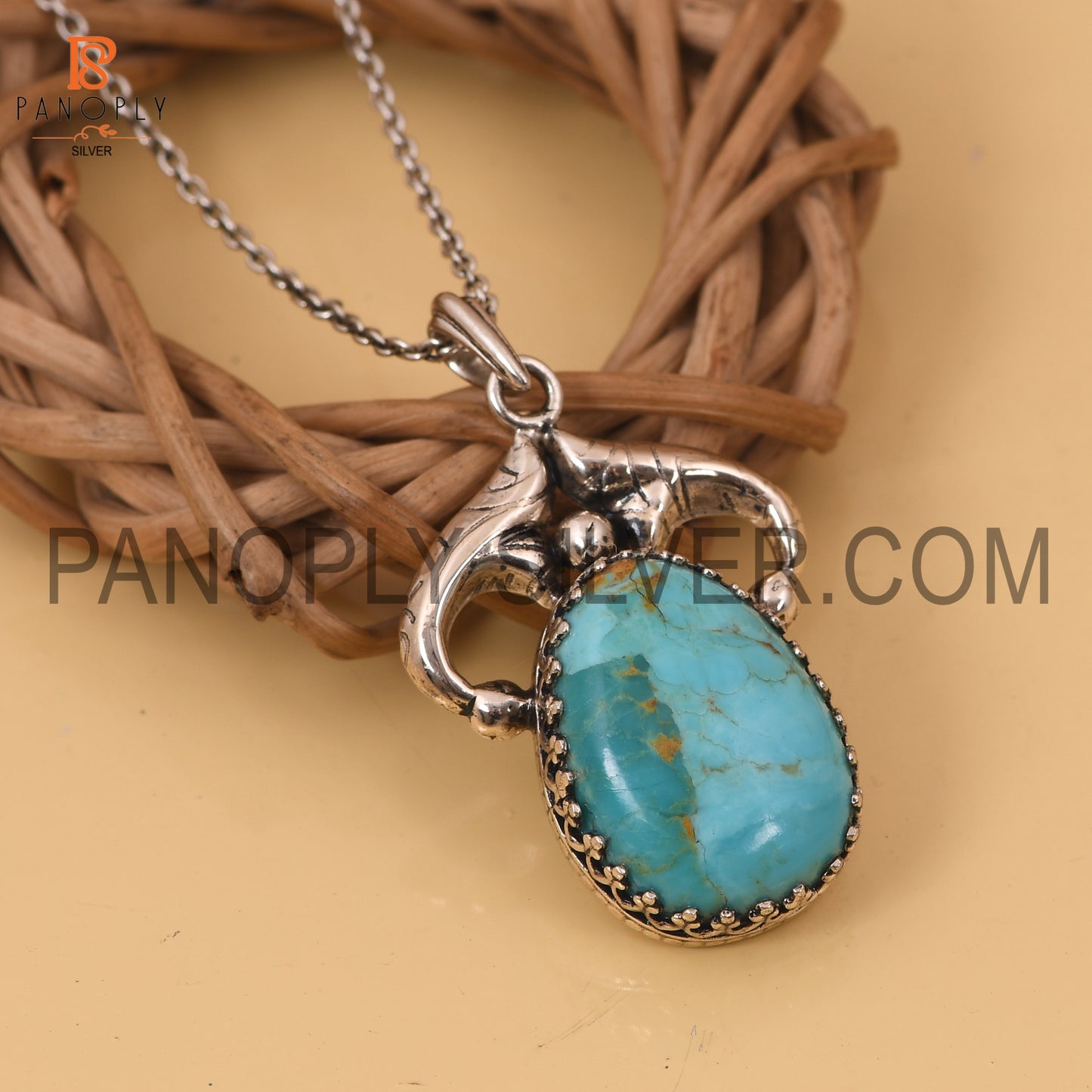 Genuine Kingman Turquoise Western 925 Oxidized Pendant