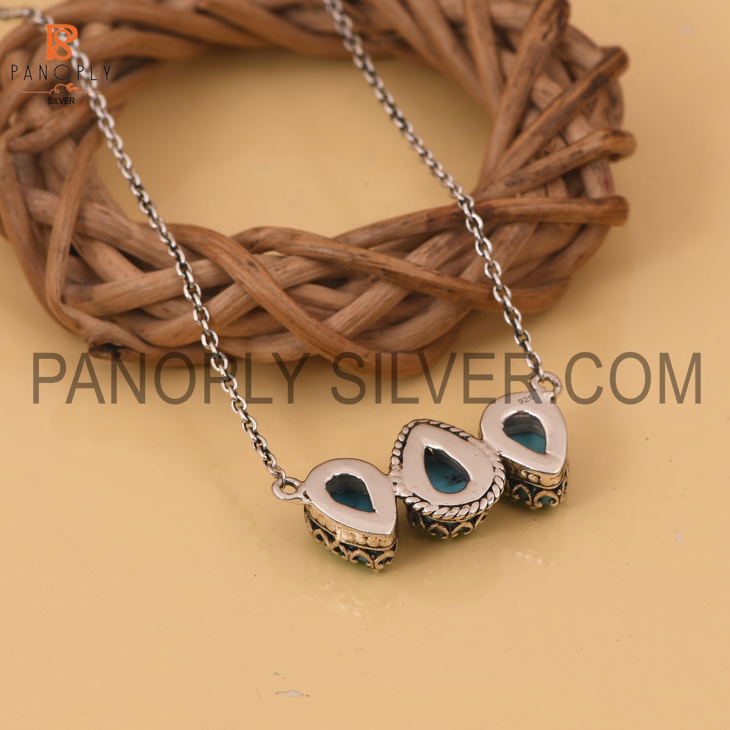 3 Turquoise Pear Shape 925 Sterling Silver Pendants