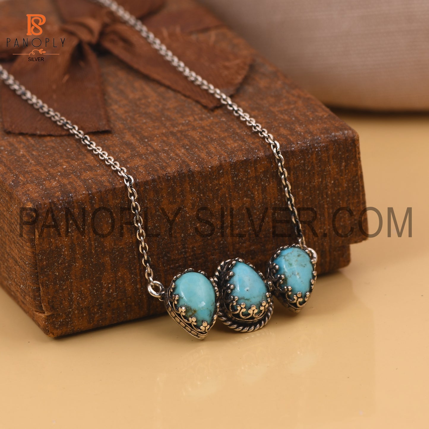 3 Turquoise Pear Shape 925 Sterling Silver Pendants