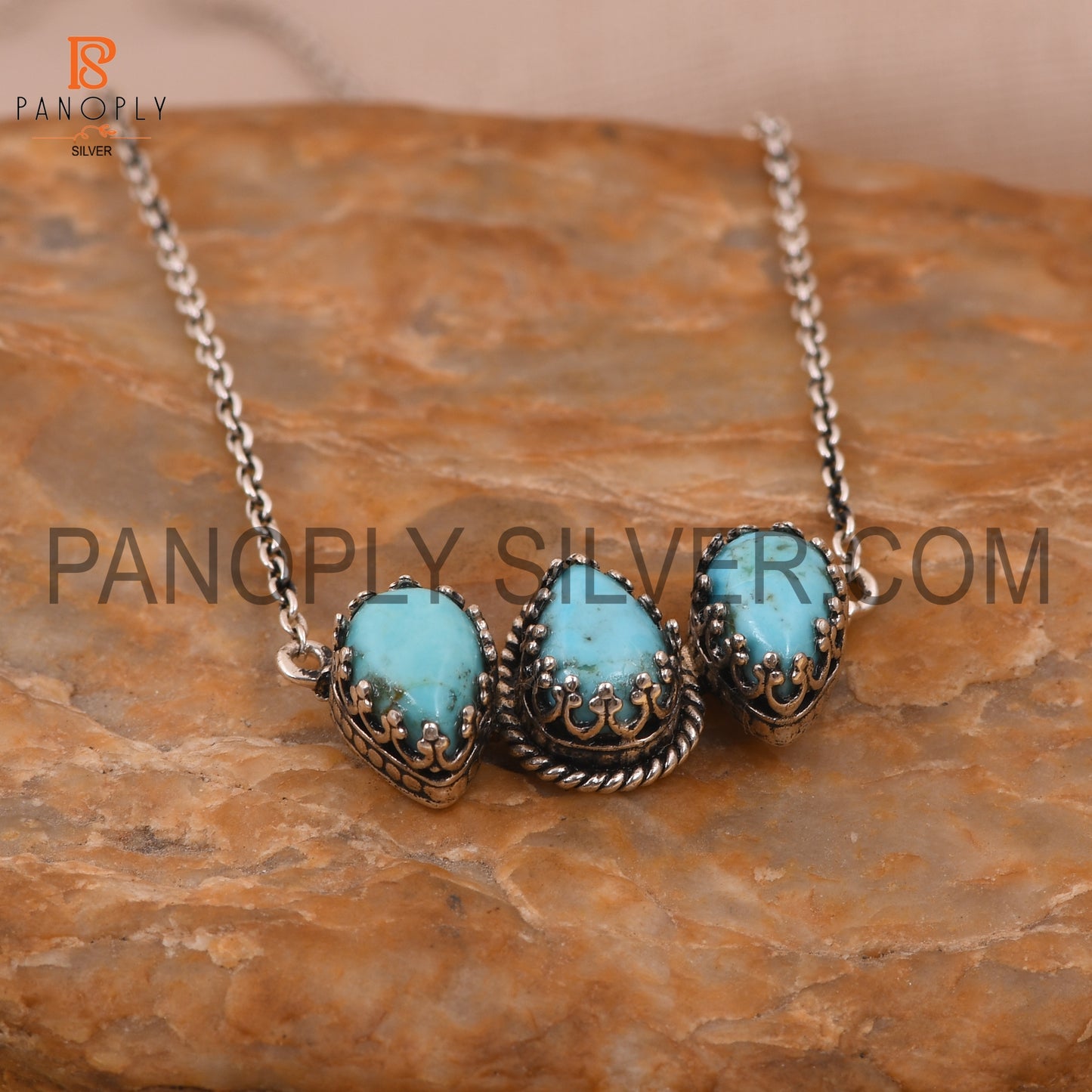 3 Turquoise Pear Shape 925 Sterling Silver Pendants