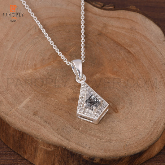 Black Rutile & Cz Kite Shape Stylish Sparkling Pendant