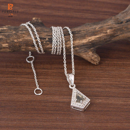 Labradorite & Cz Kite Shape Silver Pendant
