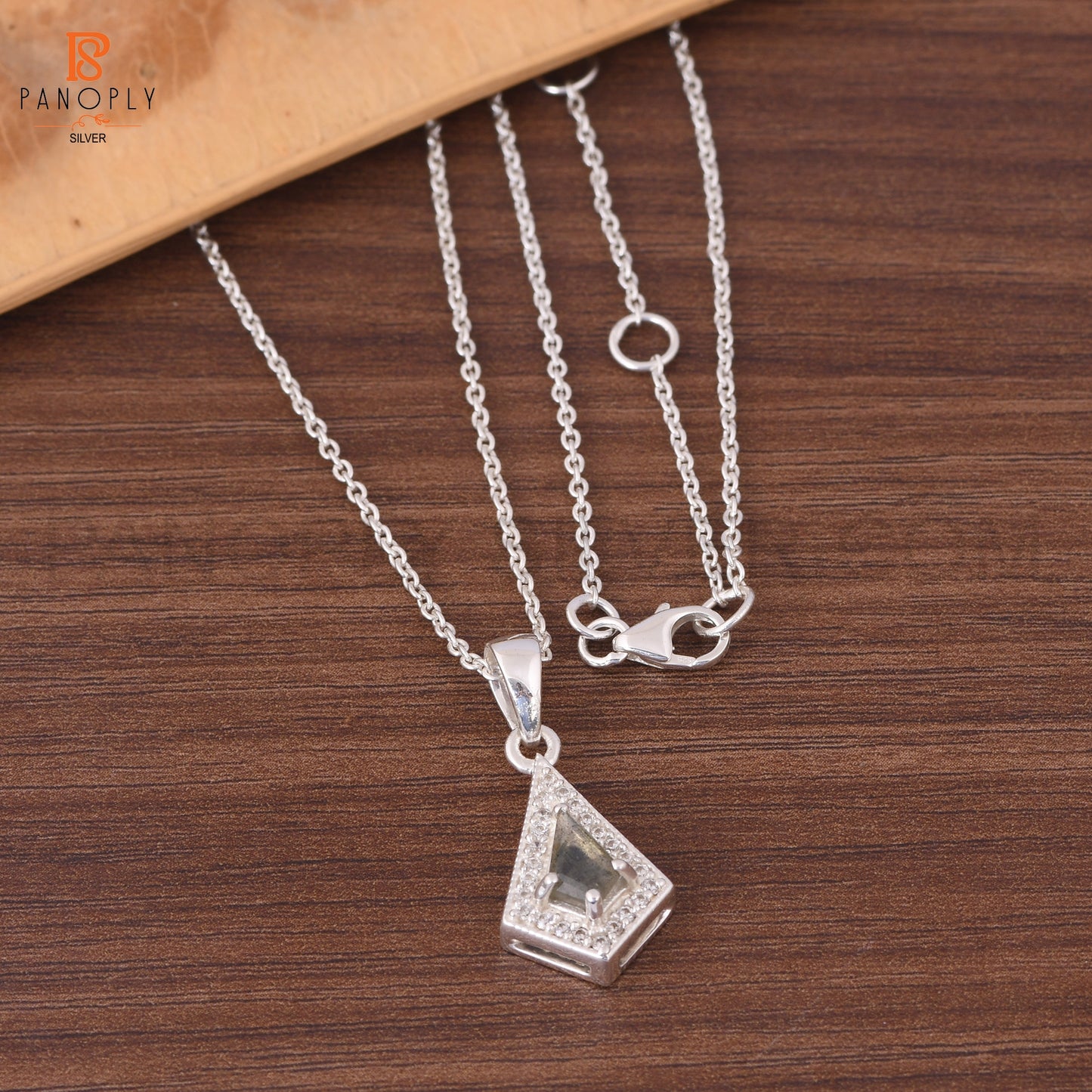 Labradorite & Cz Kite Shape Silver Pendant
