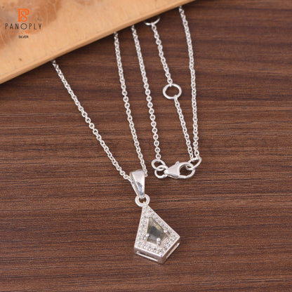 Labradorite & Cz Kite Shape Silver Pendant