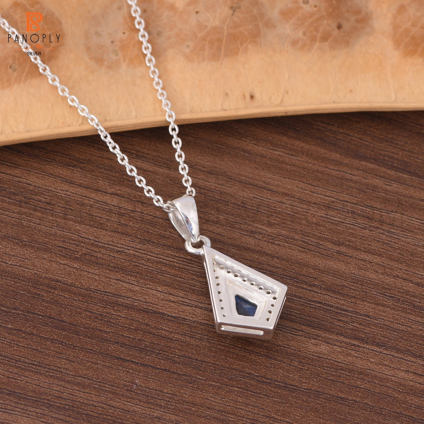 Labradorite & Cz Kite Shape Silver Pendant