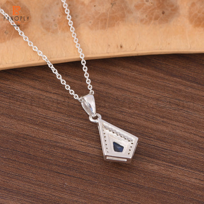 Labradorite & Cz Kite Shape Silver Pendant