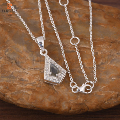 Labradorite & Cz Kite Shape Silver Pendant