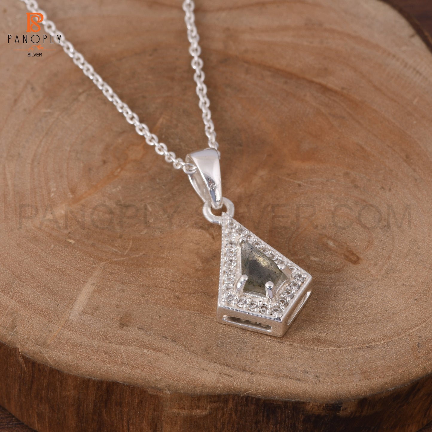 Labradorite & Cz Kite Shape Silver Pendant