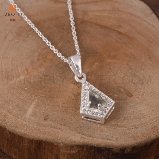 Labradorite & Cz Kite Shape Silver Pendant