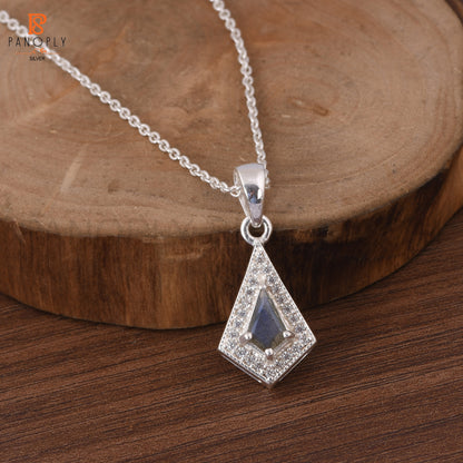 Labradorite & Cz Kite Shape Silver Pendant
