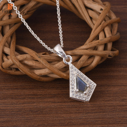 Labradorite & Cz Kite Shape Silver Pendant