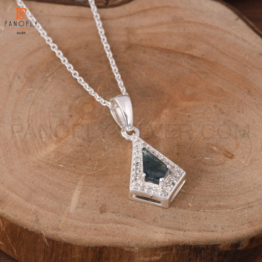 925 Quality Kite Shape Adjustable Chain Moss Agate Necklace