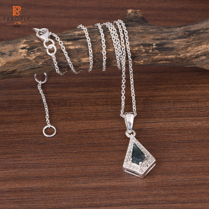 925 Quality Kite Shape Adjustable Chain Moss Agate Necklace