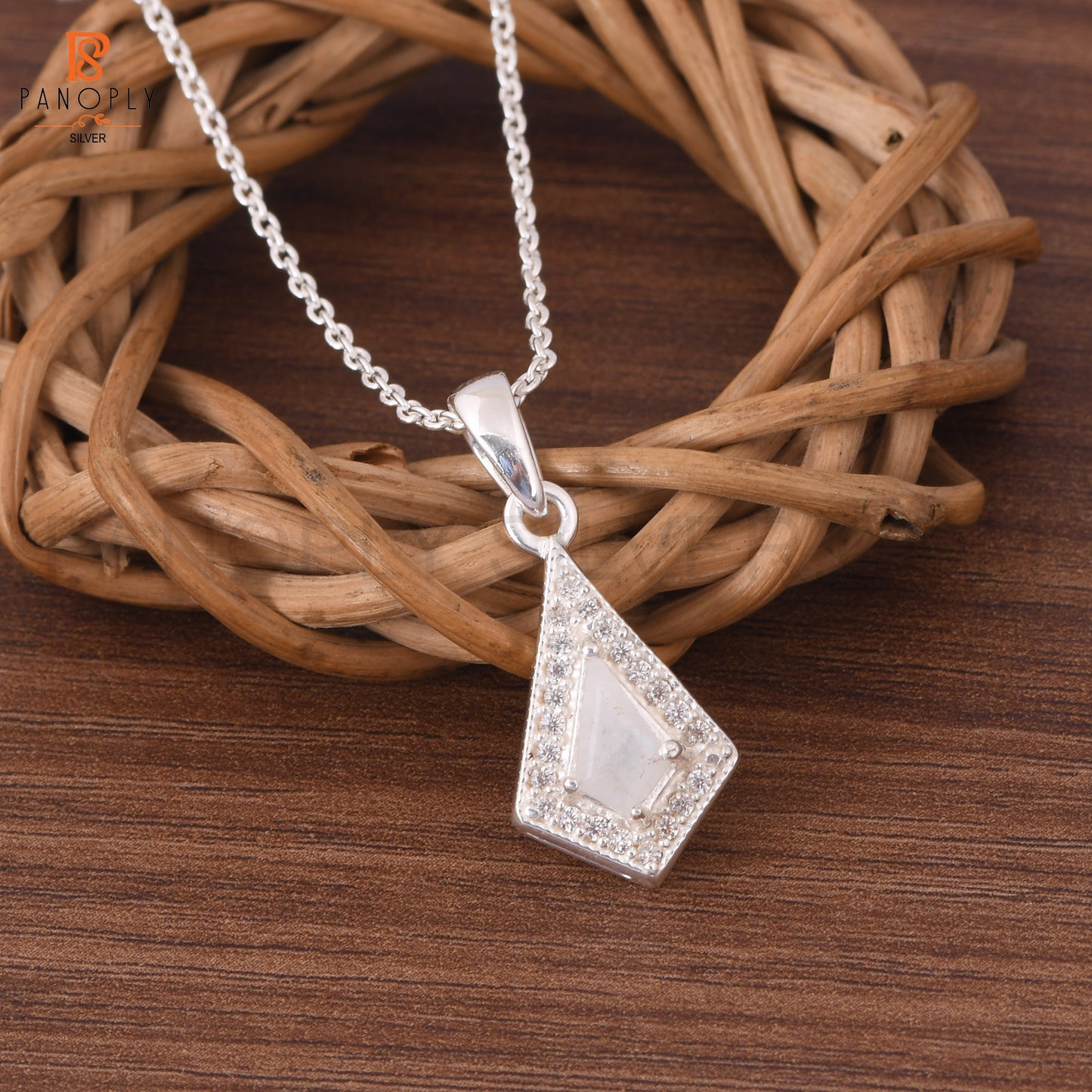 Rainbow Moonstone & Cz 925 Quality Gemstone Pendant