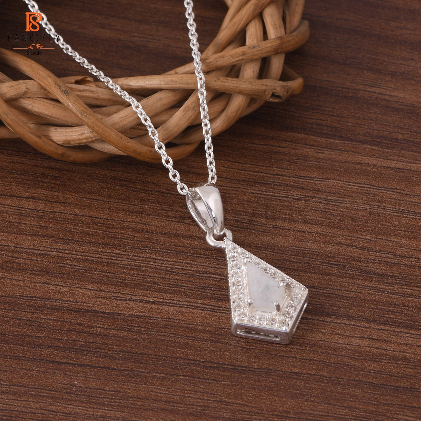 Rainbow Moonstone & Cz 925 Quality Gemstone Pendant