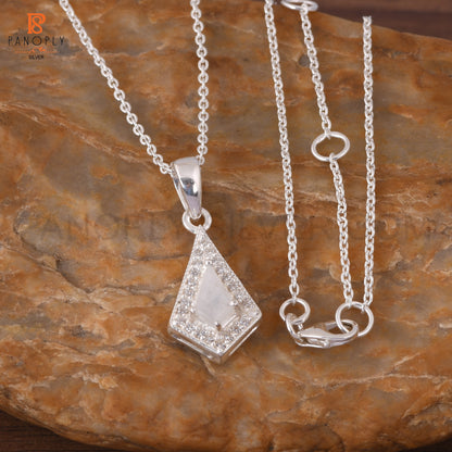 Rainbow Moonstone & Cz 925 Quality Gemstone Pendant