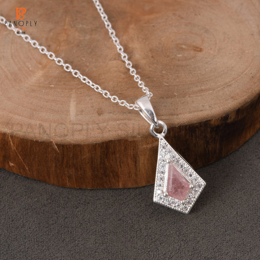 925 Quality Strawberry Quartz & Cz Kite Shape Pendant