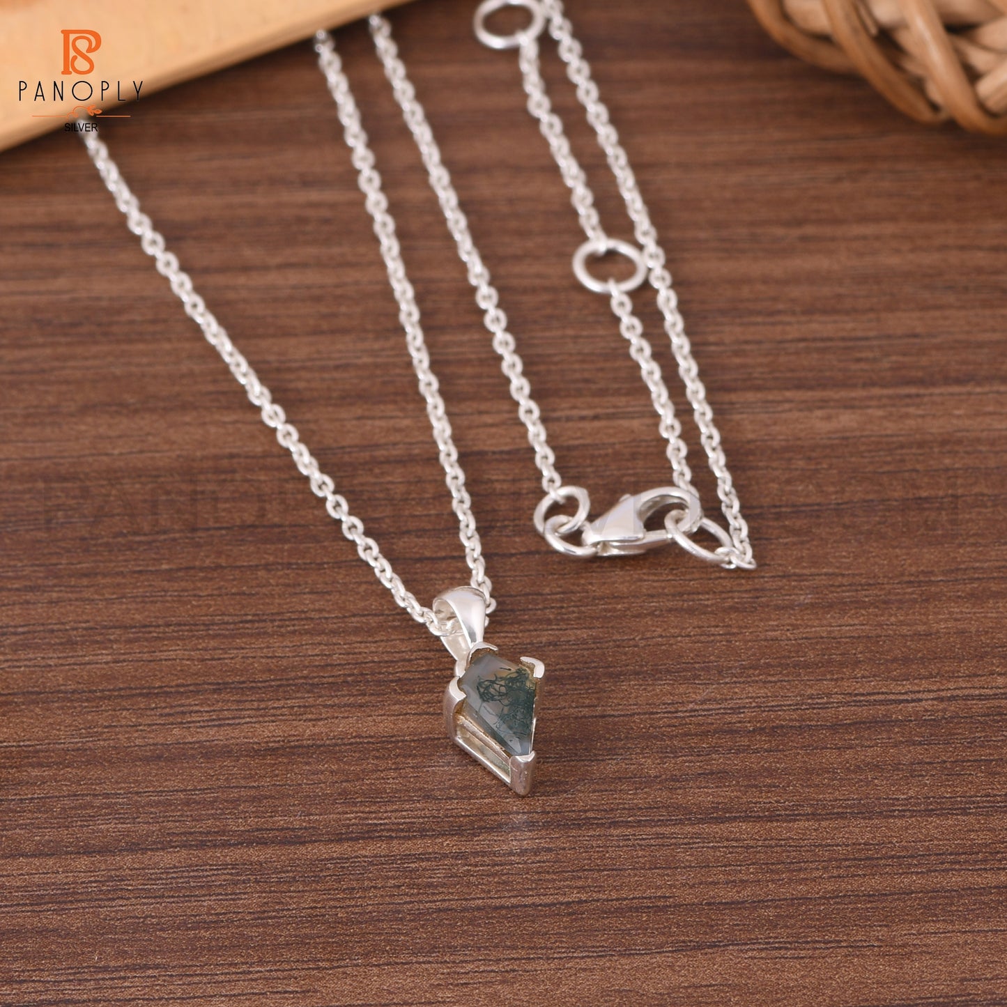 Moss Agate 925 Quality Silver Plated Kite Pendant