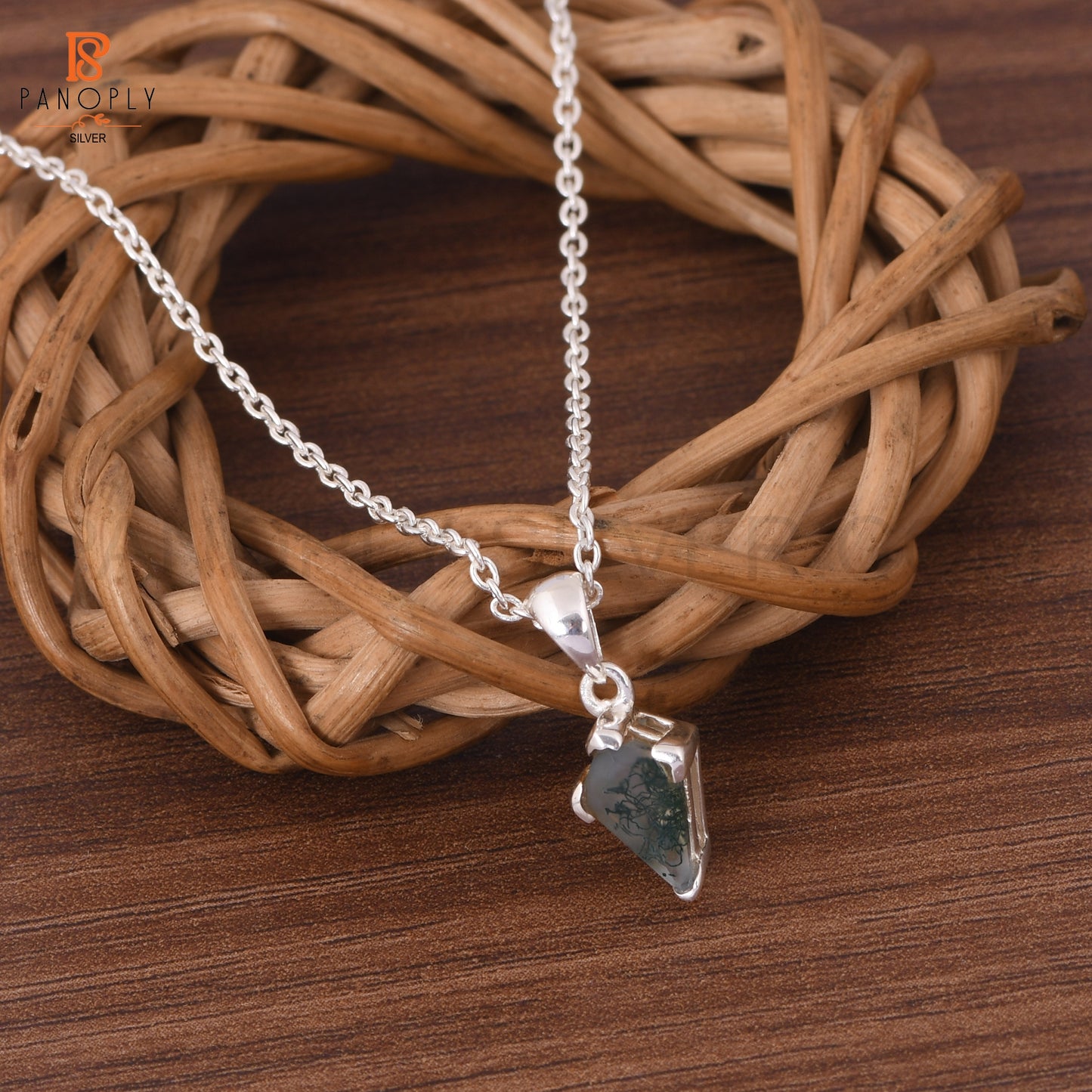 Moss Agate 925 Quality Silver Plated Kite Pendant