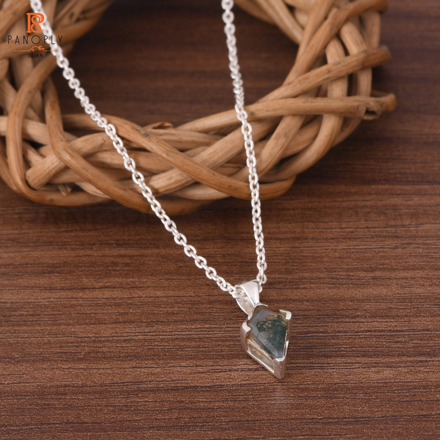 Moss Agate 925 Quality Silver Plated Kite Pendant