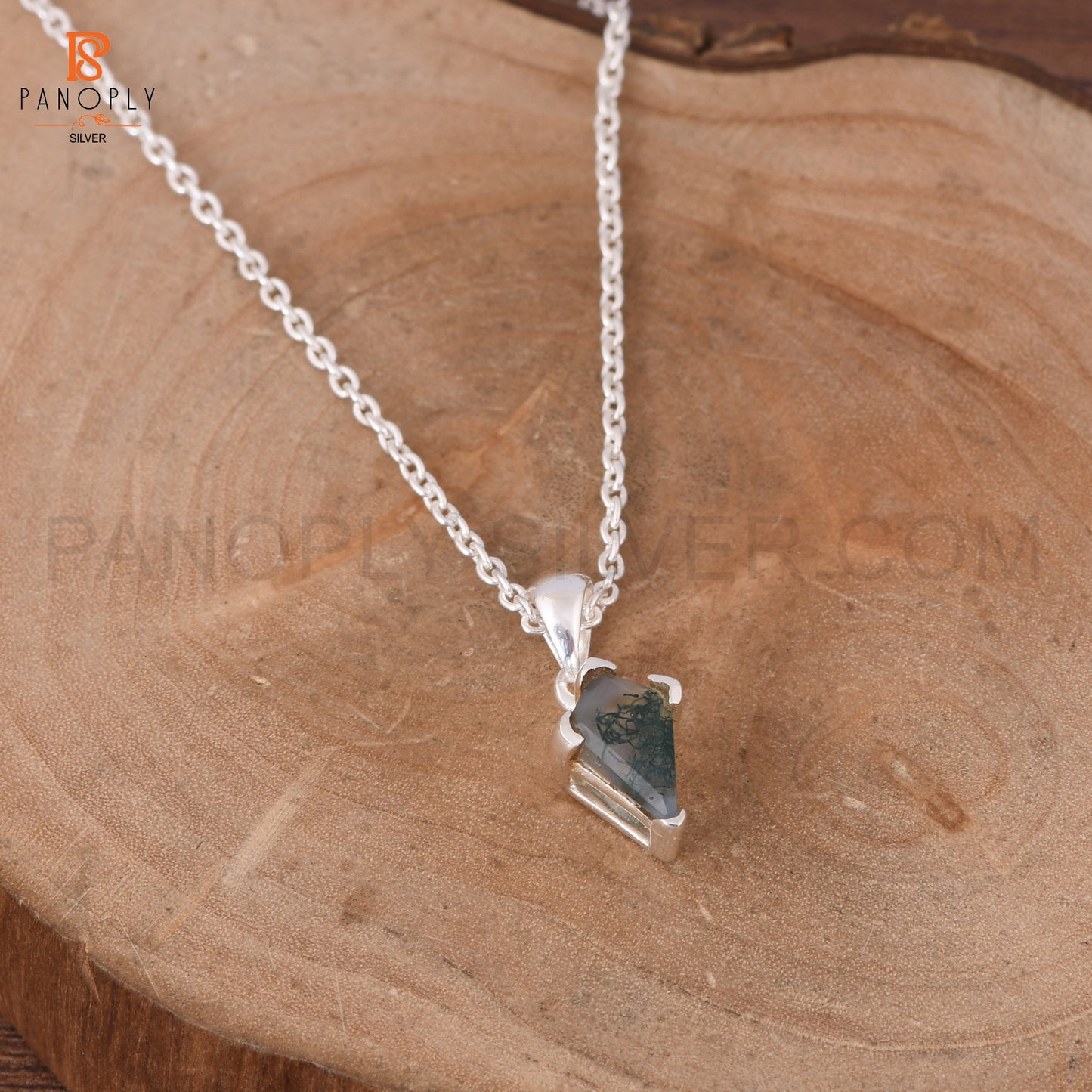 Moss Agate 925 Quality Silver Plated Kite Pendant