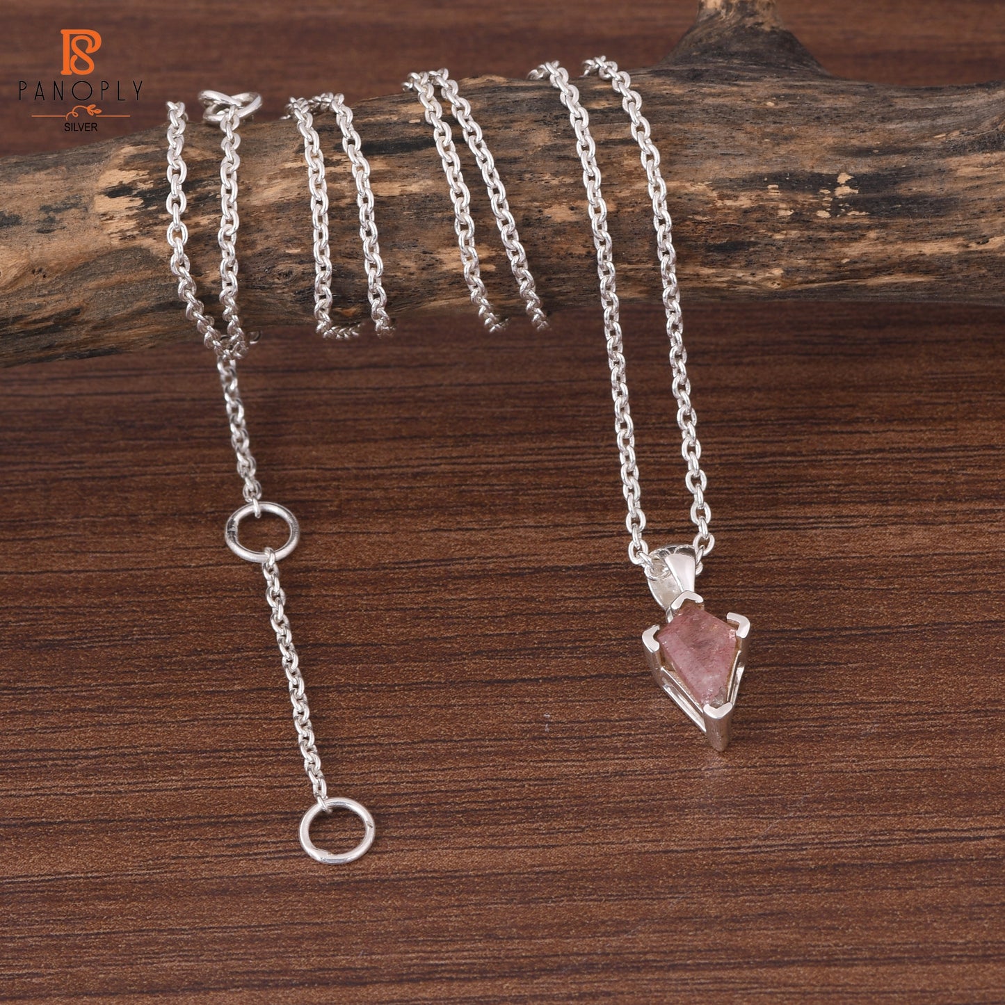 Strawberry Quartz Kite Shape Red Gemstone Silver Pendant