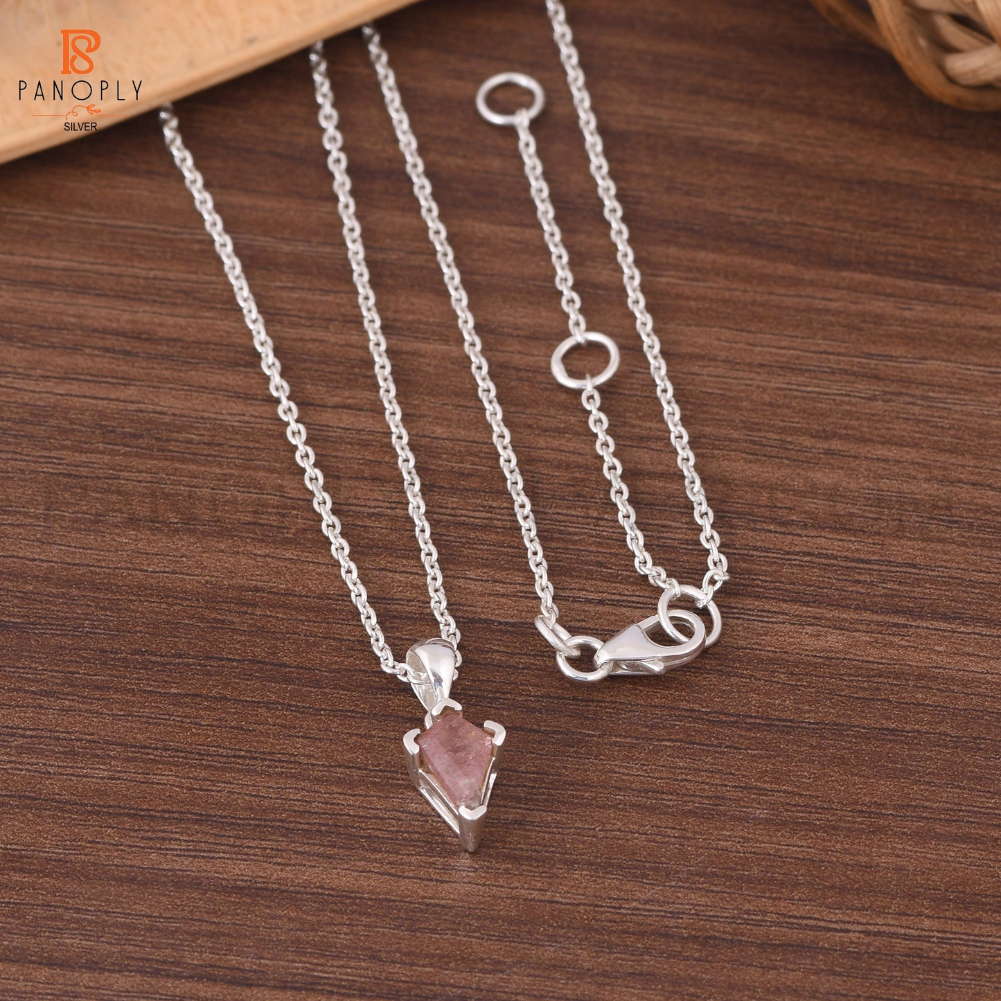 Strawberry Quartz Kite Shape Red Gemstone Silver Pendant