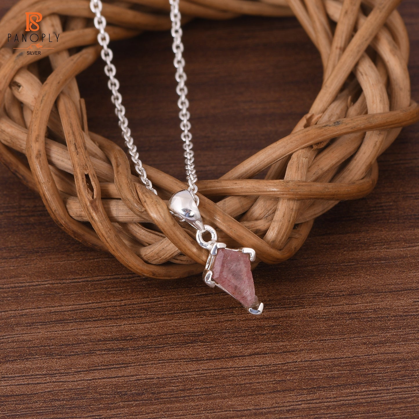 Strawberry Quartz Kite Shape Red Gemstone Silver Pendant