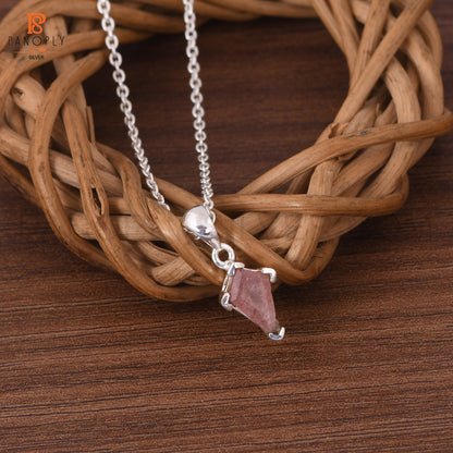 Strawberry Quartz Kite Shape Red Gemstone Silver Pendant