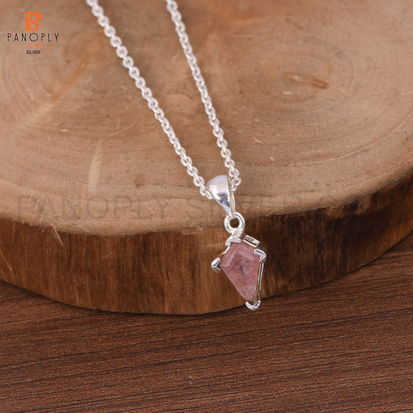 Strawberry Quartz Kite Shape Red Gemstone Silver Pendant